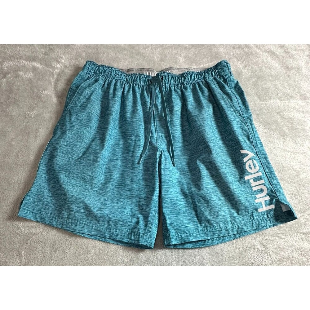 NWOT Hurley Mens Swim Trunks XL Teal Blue Board Shorts Logo Drawstring Lined